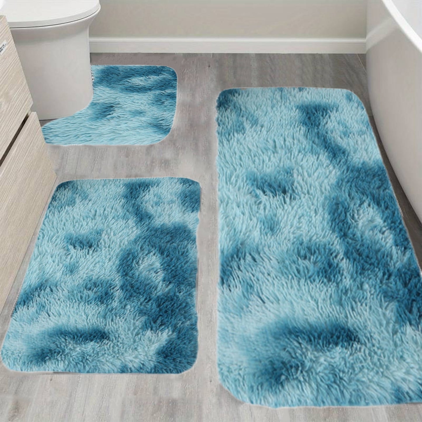 Tyidzon 5Pc Bath Mats for Bathroom, Quick-Dry Bathroom Rugs Sets Washable Non-Slip Bath Mat Ultra Soft Absorbent with U-Shaped Toilet for Bathroom, Tub, Shower, Gray 01-Blue