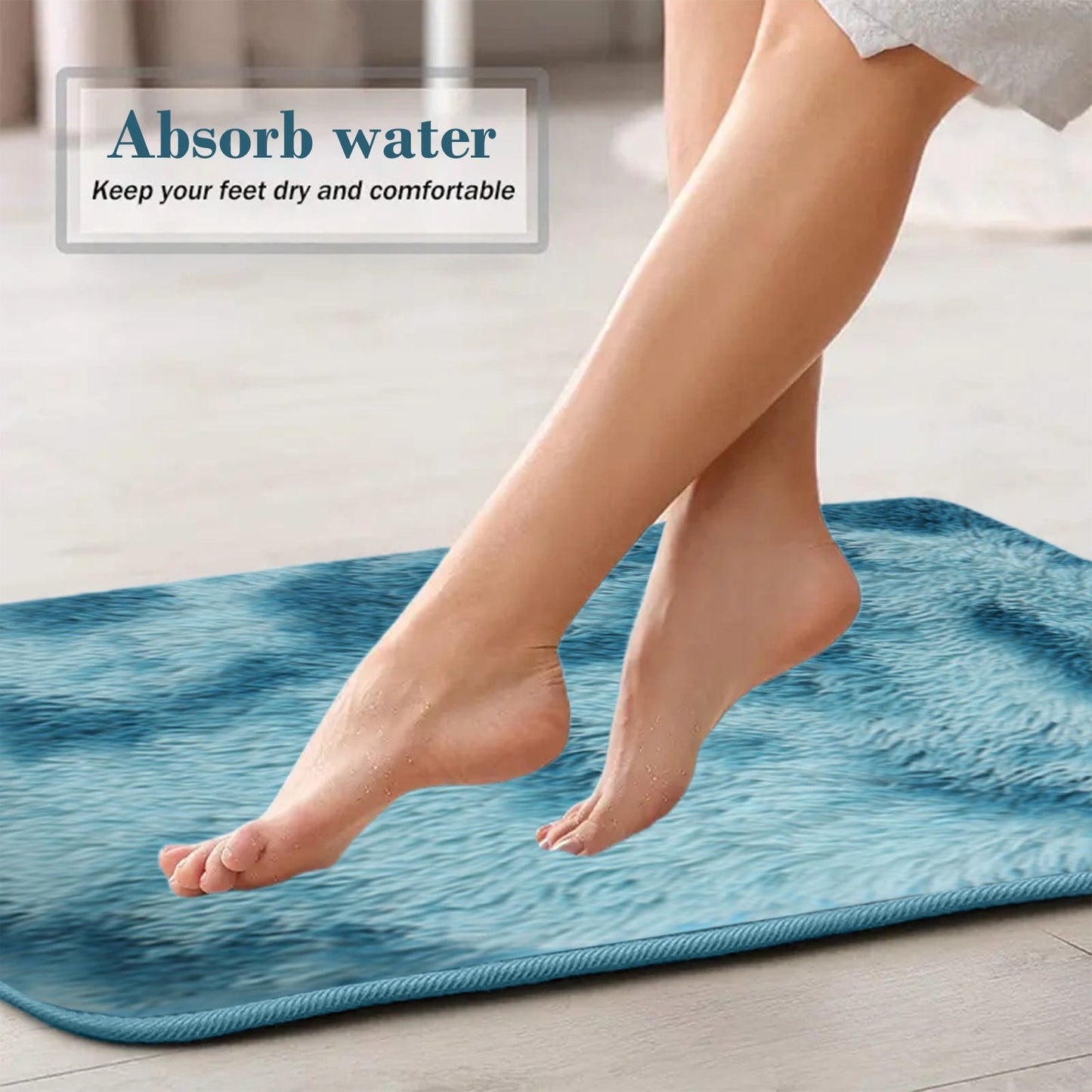 Tyidzon 5Pc Bath Mats for Bathroom, Quick-Dry Bathroom Rugs Sets Washable Non-Slip Bath Mat Ultra Soft Absorbent with U-Shaped Toilet for Bathroom, Tub, Shower, Gray 01-Blue