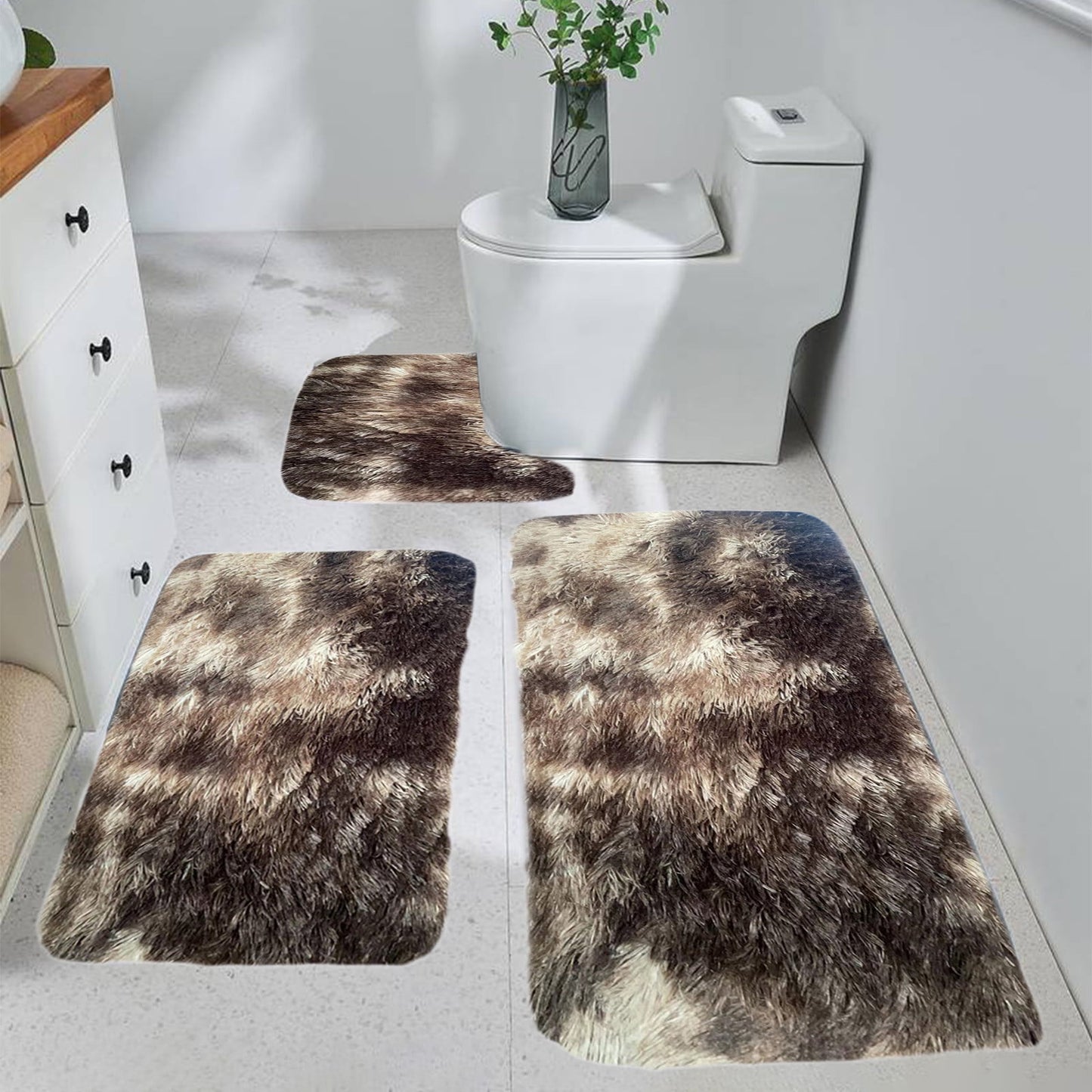 Tyidzon 5Pc Bath Mats for Bathroom, Quick-Dry Bathroom Rugs Sets Washable Non-Slip Bath Mat Ultra Soft Absorbent with U-Shaped Toilet for Bathroom, Tub, Shower, Gray 01-Brown