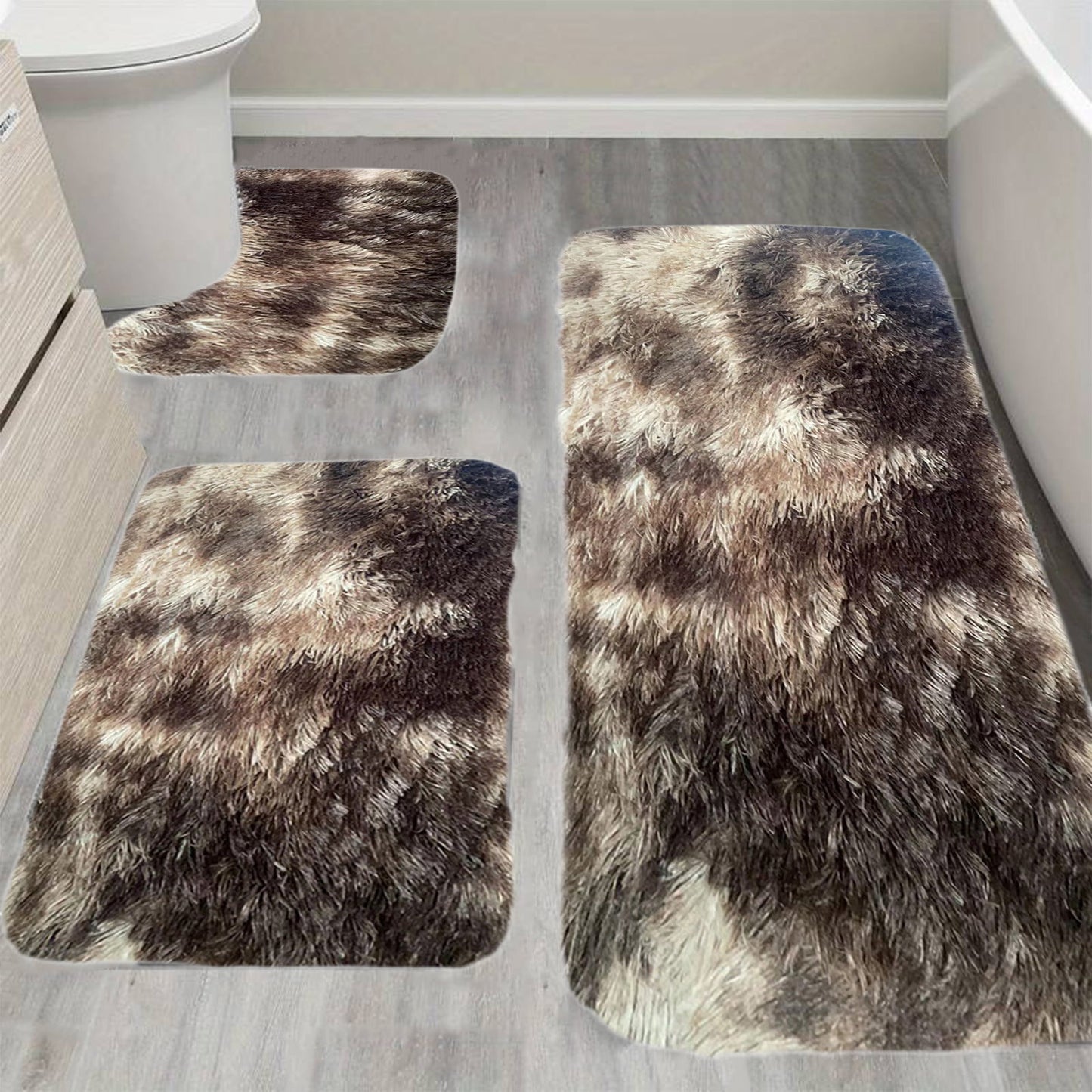 Tyidzon 5Pc Bath Mats for Bathroom, Quick-Dry Bathroom Rugs Sets Washable Non-Slip Bath Mat Ultra Soft Absorbent with U-Shaped Toilet for Bathroom, Tub, Shower, Gray 01-Brown