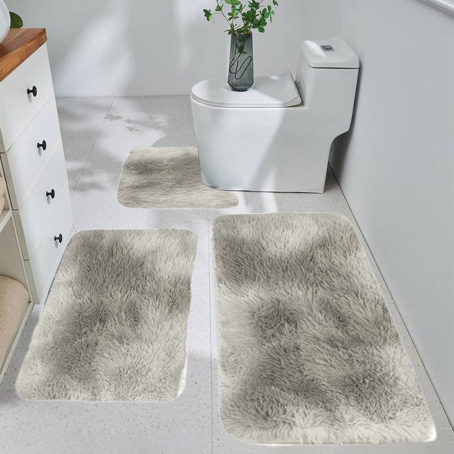 Tyidzon 5Pc Bath Mats for Bathroom, Quick-Dry Bathroom Rugs Sets Washable Non-Slip Bath Mat Ultra Soft Absorbent with U-Shaped Toilet for Bathroom, Tub, Shower, Gray 01-Gray