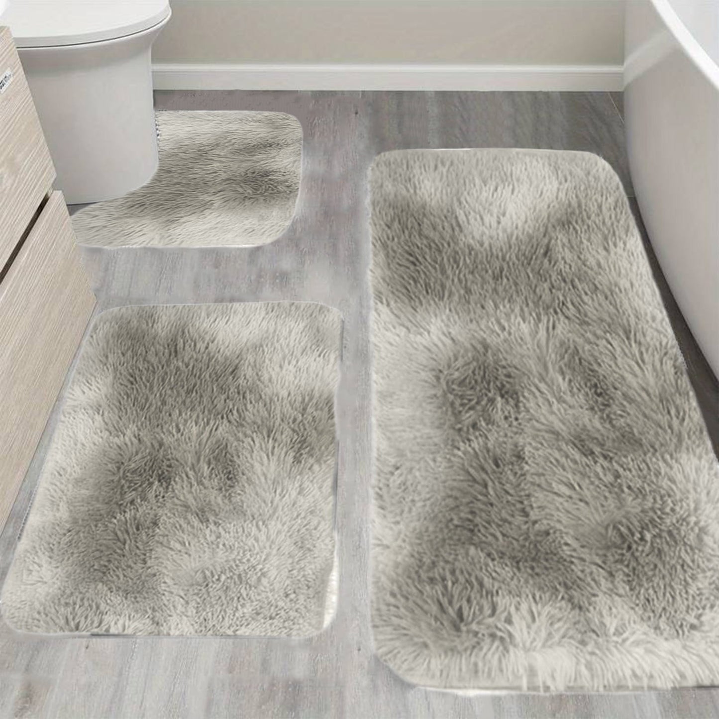Tyidzon 5Pc Bath Mats for Bathroom, Quick-Dry Bathroom Rugs Sets Washable Non-Slip Bath Mat Ultra Soft Absorbent with U-Shaped Toilet for Bathroom, Tub, Shower, Gray 01-Gray