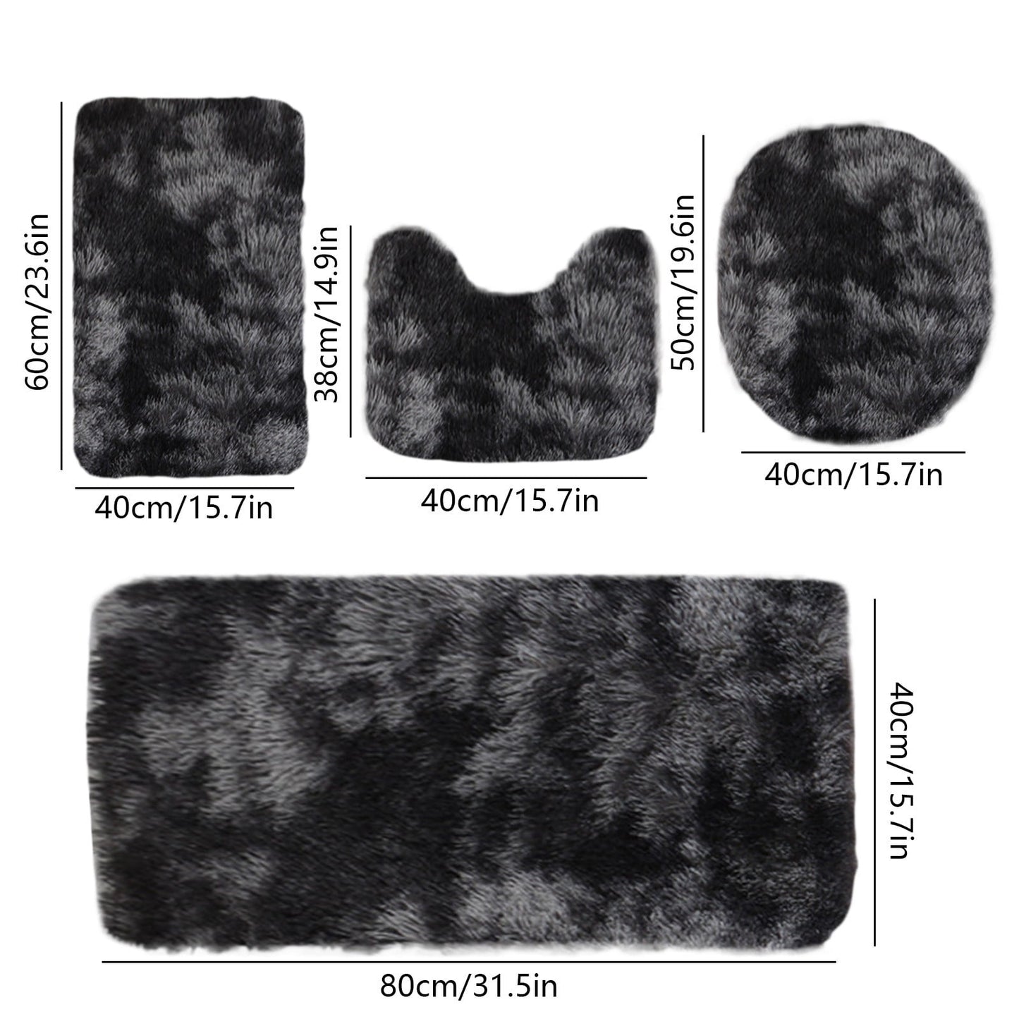 Tyidzon 5Pc Bath Mats for Bathroom, Quick-Dry Bathroom Rugs Sets Washable Non-Slip Bath Mat Ultra Soft Absorbent with U-Shaped Toilet for Bathroom, Tub, Shower, Gray 02-Black
