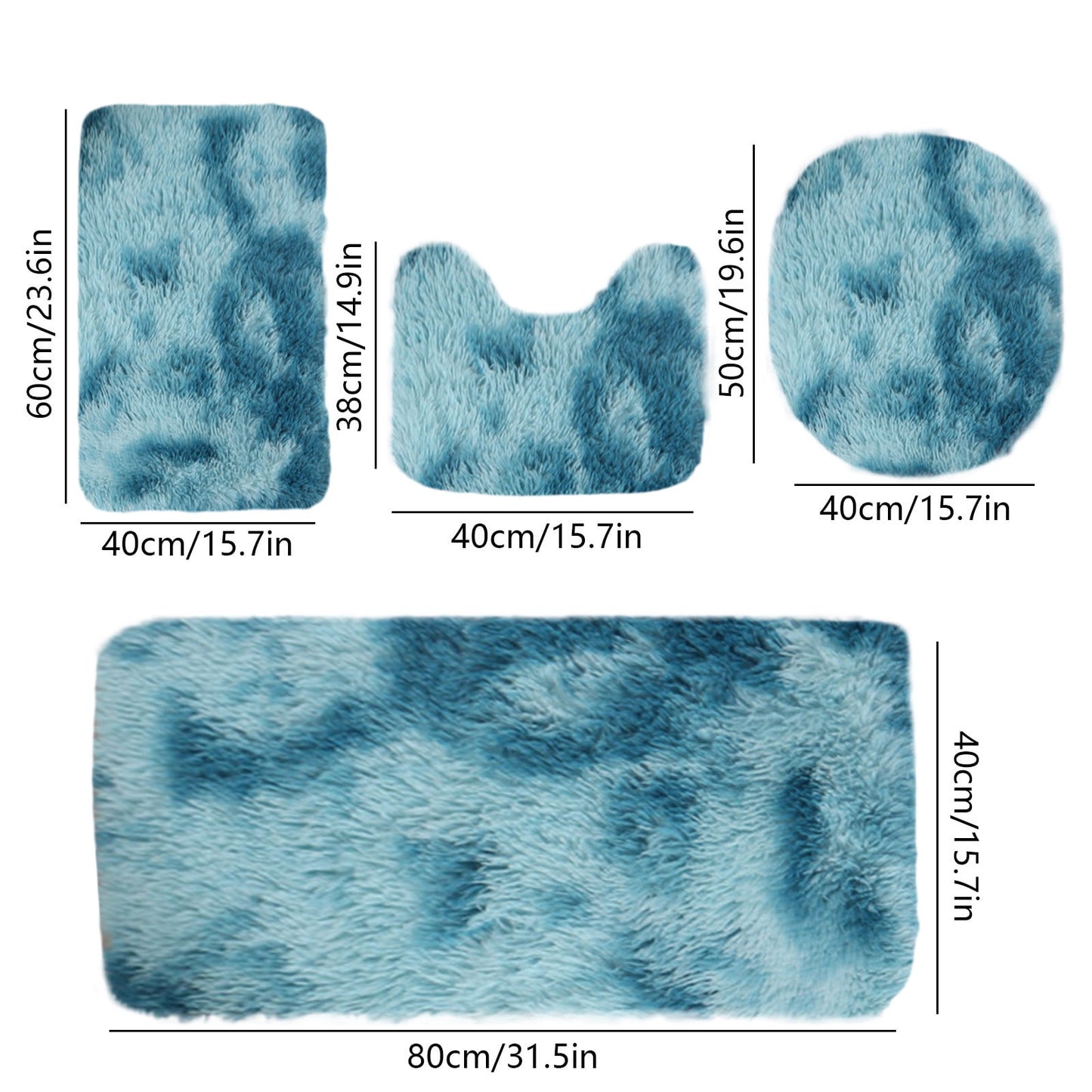 Tyidzon 5Pc Bath Mats for Bathroom, Quick-Dry Bathroom Rugs Sets Washable Non-Slip Bath Mat Ultra Soft Absorbent with U-Shaped Toilet for Bathroom, Tub, Shower, Gray 02-Blue