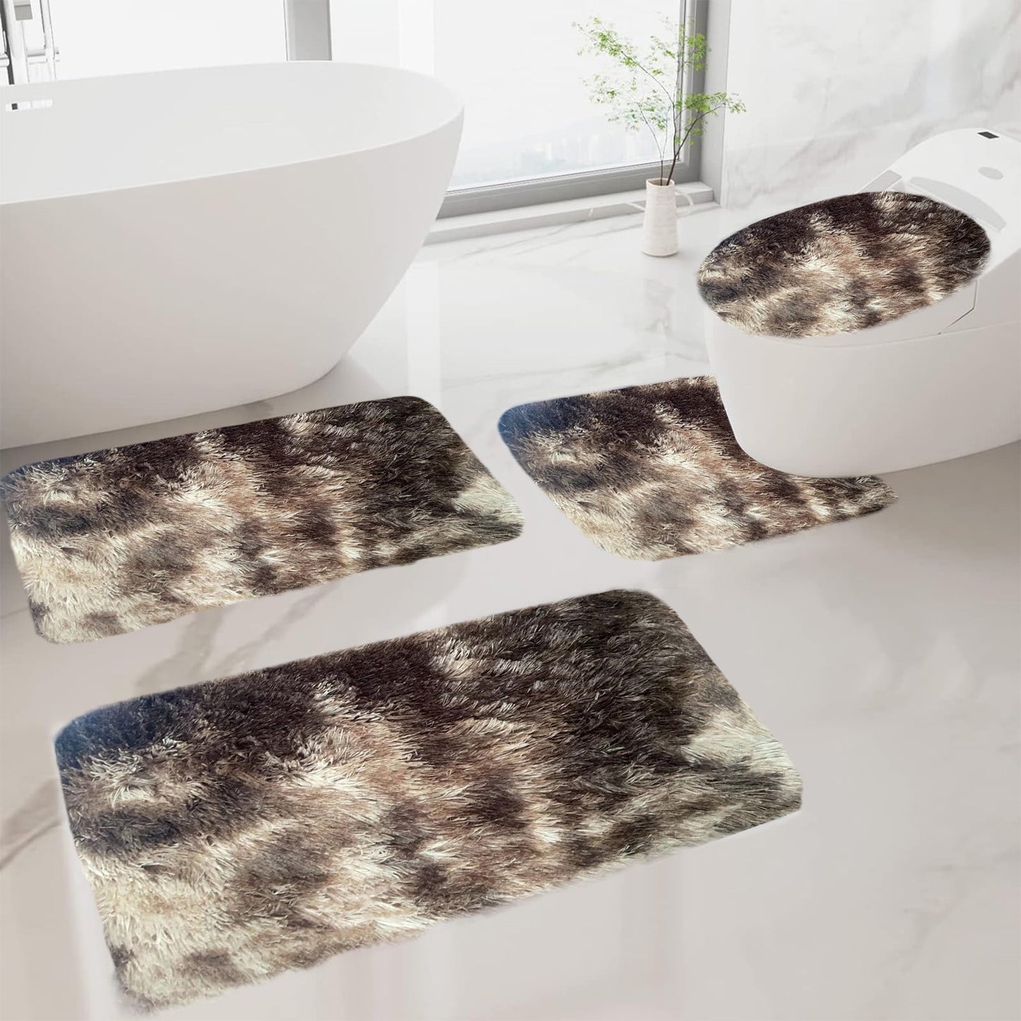 Tyidzon 5Pc Bath Mats for Bathroom, Quick-Dry Bathroom Rugs Sets Washable Non-Slip Bath Mat Ultra Soft Absorbent with U-Shaped Toilet for Bathroom, Tub, Shower, Gray 02-Brown