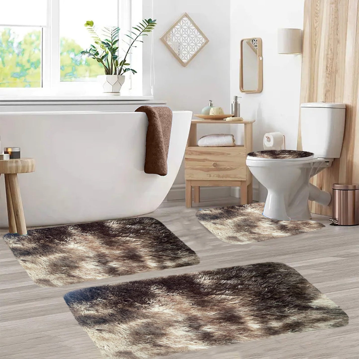 Tyidzon 5Pc Bath Mats for Bathroom, Quick-Dry Bathroom Rugs Sets Washable Non-Slip Bath Mat Ultra Soft Absorbent with U-Shaped Toilet for Bathroom, Tub, Shower, Gray 02-Brown