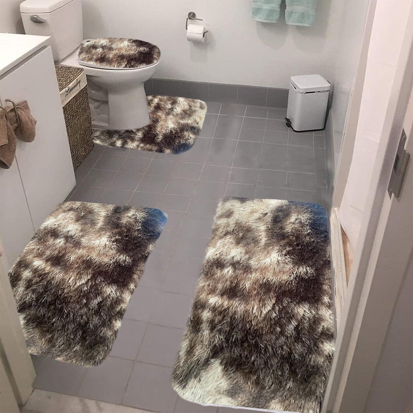 Tyidzon 5Pc Bath Mats for Bathroom, Quick-Dry Bathroom Rugs Sets Washable Non-Slip Bath Mat Ultra Soft Absorbent with U-Shaped Toilet for Bathroom, Tub, Shower, Gray 02-Brown