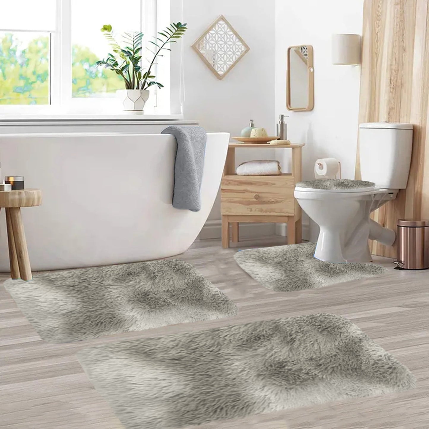 Tyidzon 5Pc Bath Mats for Bathroom, Quick-Dry Bathroom Rugs Sets Washable Non-Slip Bath Mat Ultra Soft Absorbent with U-Shaped Toilet for Bathroom, Tub, Shower, Gray 02-Gray