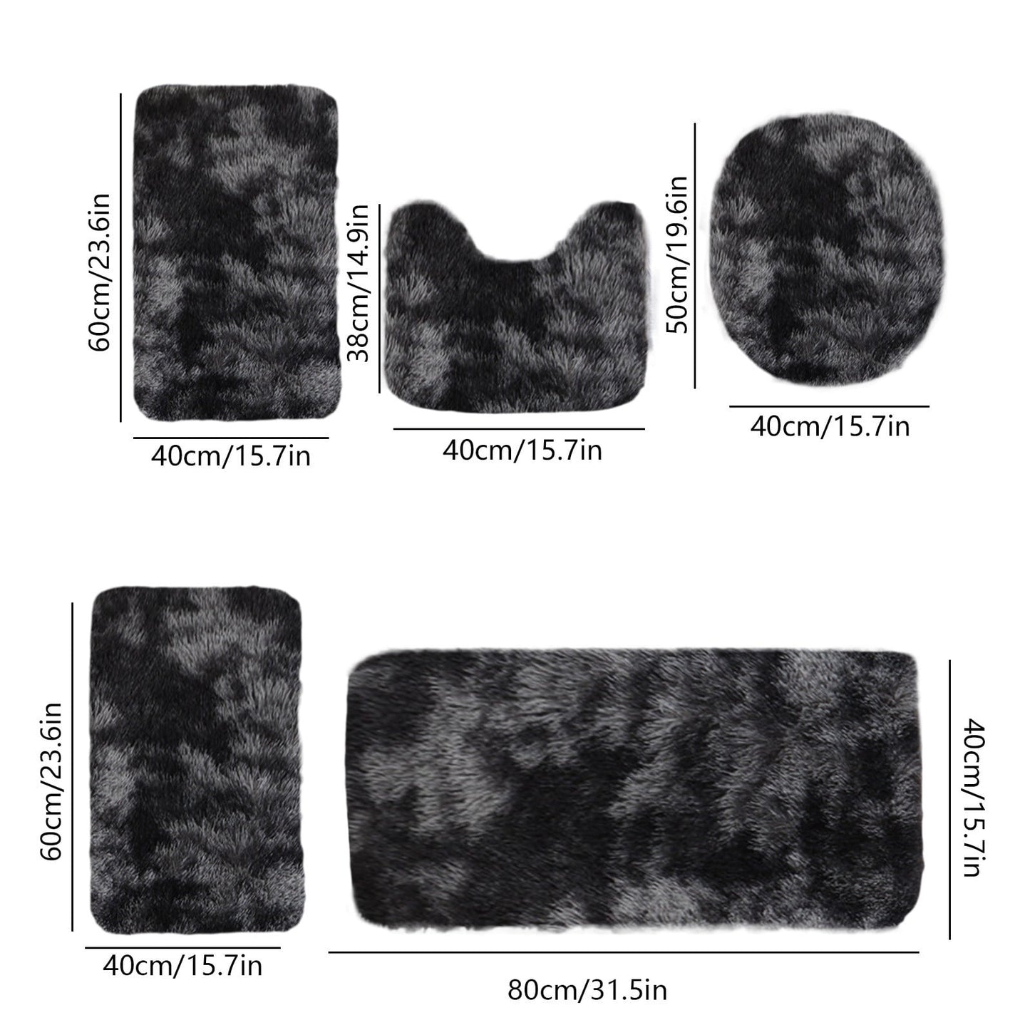 Tyidzon 5Pc Bath Mats for Bathroom, Quick-Dry Bathroom Rugs Sets Washable Non-Slip Bath Mat Ultra Soft Absorbent with U-Shaped Toilet for Bathroom, Tub, Shower, Gray 03-Black