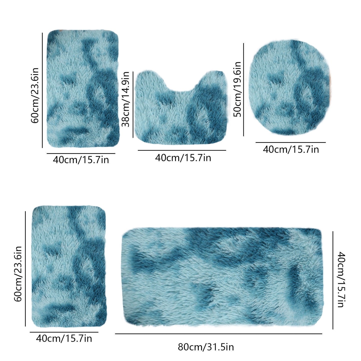 Tyidzon 5Pc Bath Mats for Bathroom, Quick-Dry Bathroom Rugs Sets Washable Non-Slip Bath Mat Ultra Soft Absorbent with U-Shaped Toilet for Bathroom, Tub, Shower, Gray 03-Blue