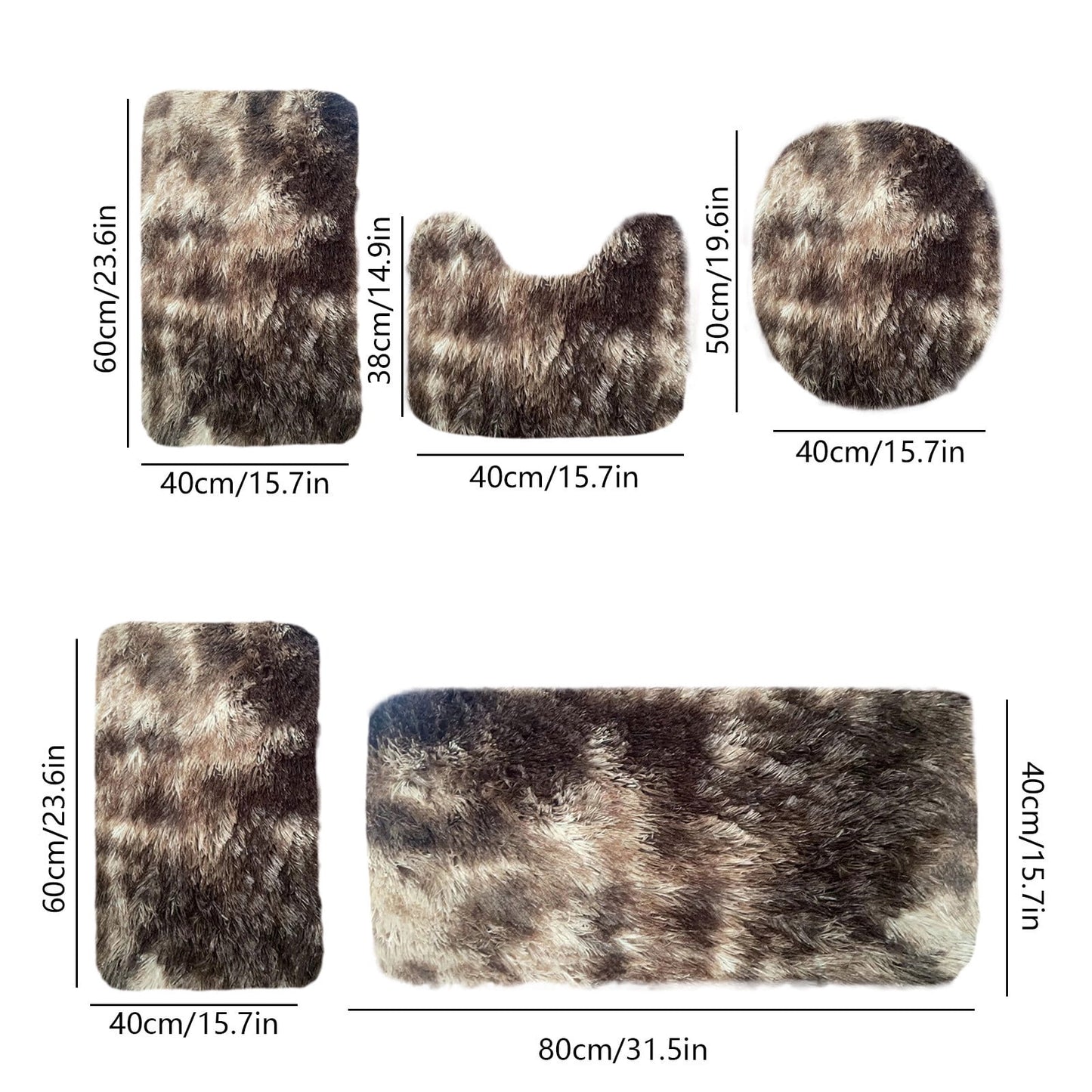 Tyidzon 5Pc Bath Mats for Bathroom, Quick-Dry Bathroom Rugs Sets Washable Non-Slip Bath Mat Ultra Soft Absorbent with U-Shaped Toilet for Bathroom, Tub, Shower, Gray 03-Brown