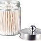 Apothecary Jars Bathroom Vanity Organizer -Countertop Canister Jar with Storage Lid - Qtip Dispenser Holder Glass for Qtips,Cott Swabs,Makeup Spges,Hair Band - Brushed Nickel (1 Pack)