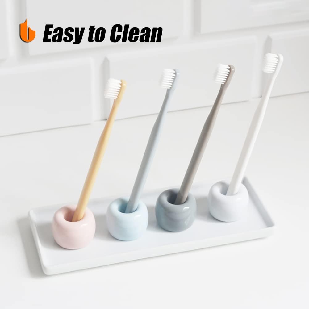 Travel-Friendly Mini Ceramics Toothbrush Holders for Bathroom Decor Vanity Countertops, Space Saver, White, 2 Pack