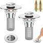 2PCS Bathroom Sink Stopper Strainer, Pop-Up Bathroom Sink Drain Strainer with Removable Stainless Steel Hair Catcher Basket, Universal Fit for US Bathroom Sinks, Bathtubs, Showers & Floor Drains