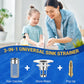 2PCS Bathroom Sink Stopper Strainer, Pop-Up Bathroom Sink Drain Strainer with Removable Stainless Steel Hair Catcher Basket, Universal Fit for US Bathroom Sinks, Bathtubs, Showers & Floor Drains