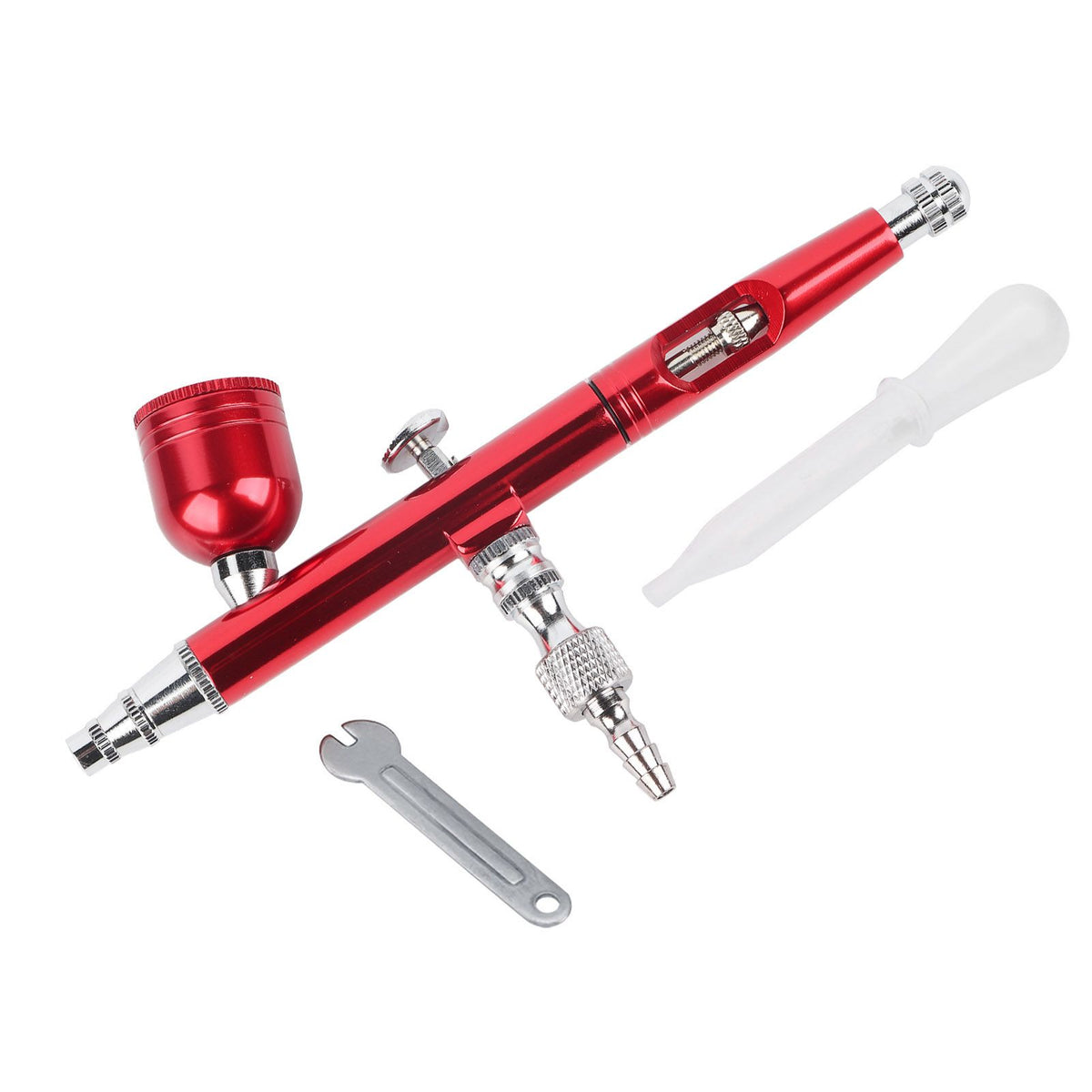 Dual Action Gravity Feed Airbrush Gun 0.3mm Spray Art Paint Tattoo Nail Tool Kit(Red)