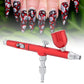Dual Action Gravity Feed Airbrush Gun 0.3mm Spray Art Paint Tattoo Nail Tool Kit(Red)