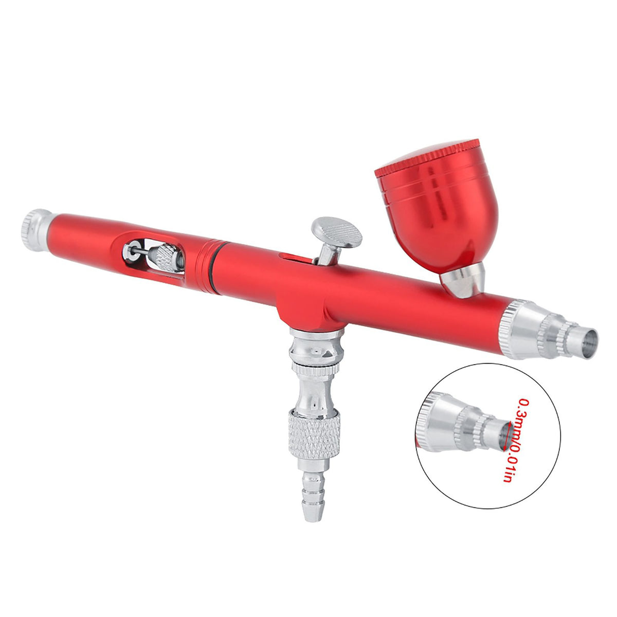 Dual Action Gravity Feed Airbrush Gun 0.3mm Spray Art Paint Tattoo Nail Tool Kit(Red)