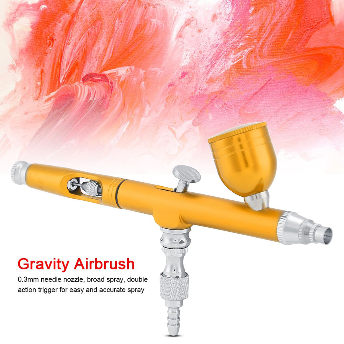 Dual Action Gravity Feed Airbrush Gun 0.3mm Spray Art Paint Tattoo Nail Tool Kit(Golden)