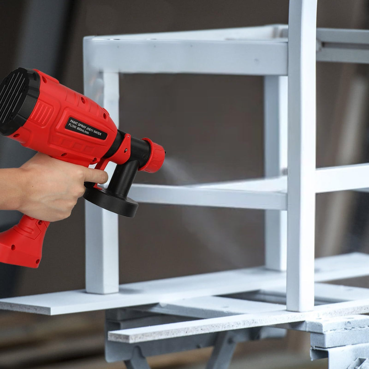 Paint Sprayer, Adjustable Nozzle Paint Sprayer with 1000ml Detachable Container, 2 Nozzles Fence, Walls, Door, Garden Chairs Red