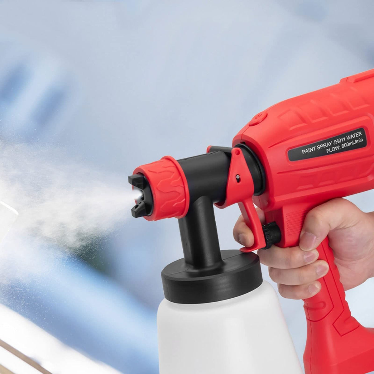 Paint Sprayer, Adjustable Nozzle Paint Sprayer with 1000ml Detachable Container, 2 Nozzles Fence, Walls, Door, Garden Chairs Red