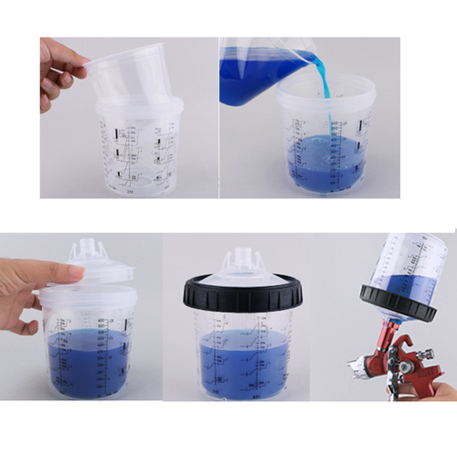 50 Sets Paint Spray Gun Cup Lids Liners Kit with Micron Filter  600ML Clear