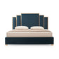 Austin Bed Frame Polyester Turquoise Fabric Padded Upholstery High Quality Slats Polished Stainless Steel Feet