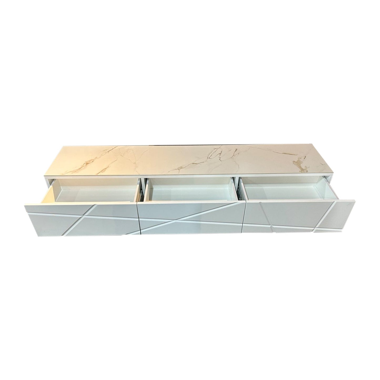 TV Cabinet MDF Glossy Storage Drawers Metal Base Entertainment Unit
