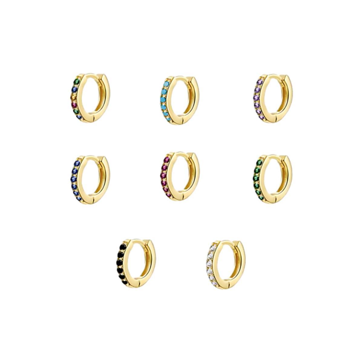 925 Sterling Silver Gold Rings Plated Cubic Crystal Cuff Huggie Hoop Earrings Au - Gold-Red Crystal