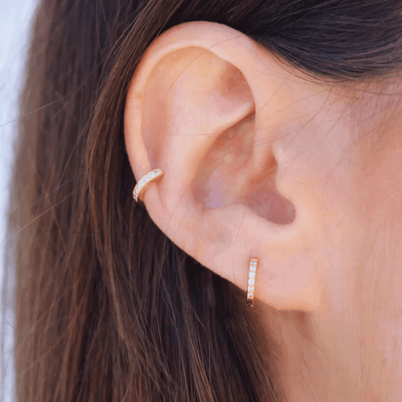 925 Sterling Silver Gold Rings Plated Cubic Crystal Cuff Huggie Hoop Earrings Au - Gold-Red Crystal