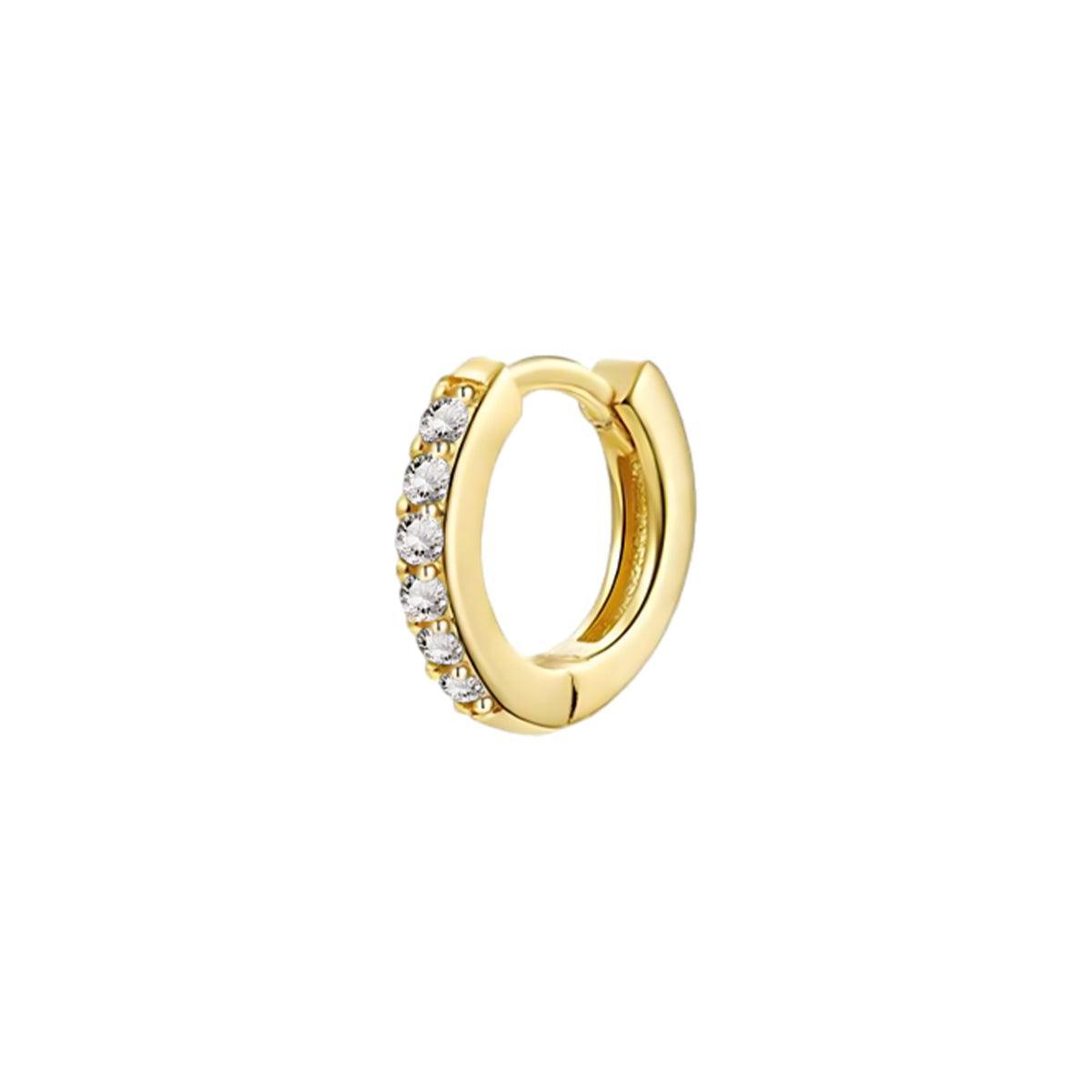 925 Sterling Silver Gold Rings Plated Cubic Crystal Cuff Huggie Hoop Earrings Au - Gold-Red Crystal