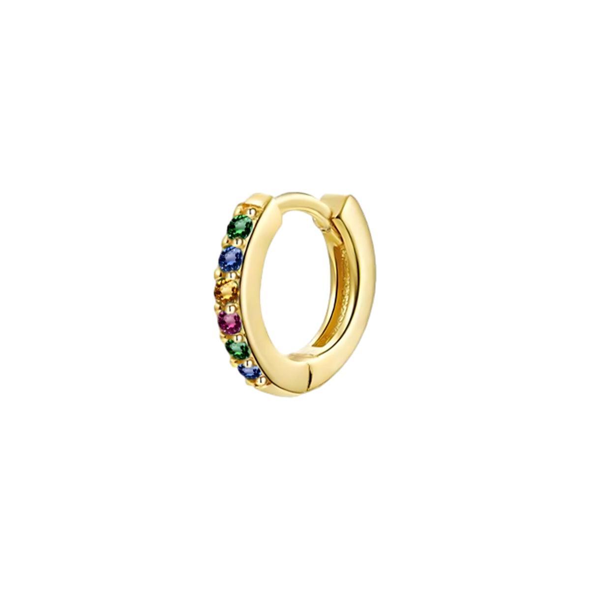 925 Sterling Silver Gold Rings Plated Cubic Crystal Cuff Huggie Hoop Earrings Au - Gold-Red Crystal