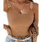 Brown Gold Chain Straps Rib Knit Tank Top - S