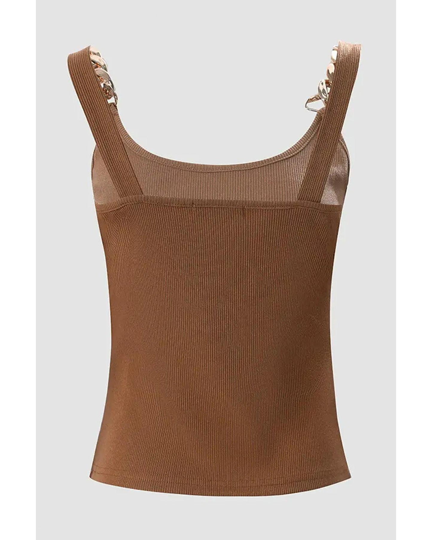 Brown Gold Chain Straps Rib Knit Tank Top - S