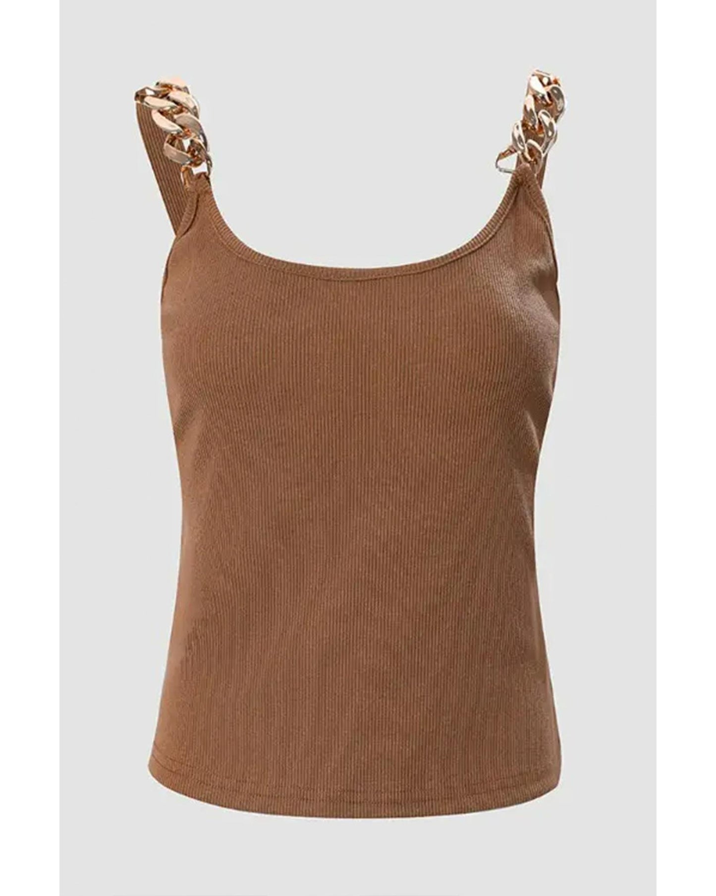 Brown Gold Chain Straps Rib Knit Tank Top - XL