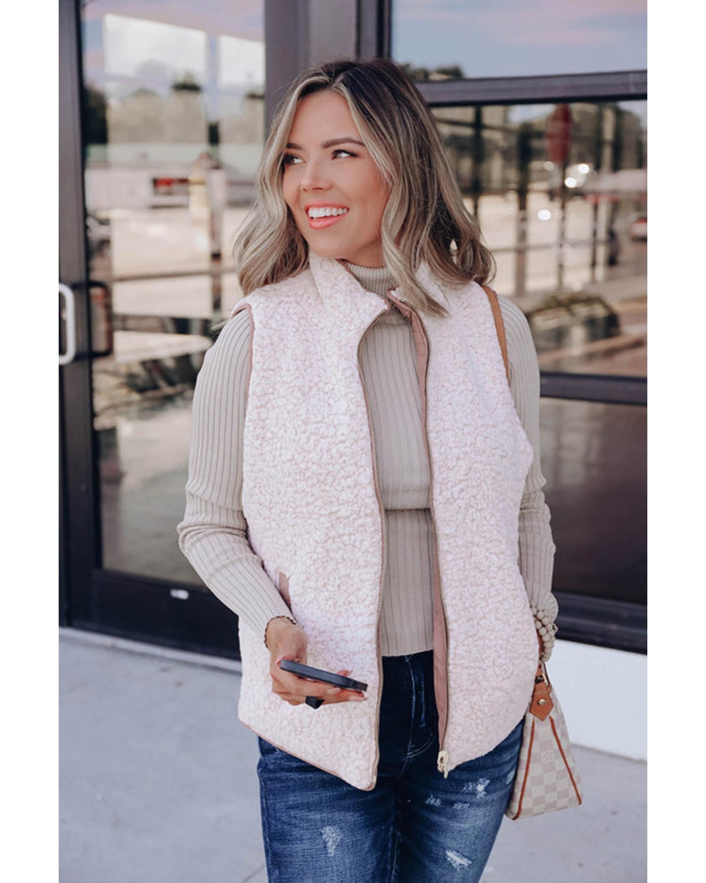 Pink Fleece Lined Quilted Vest Coats - XL