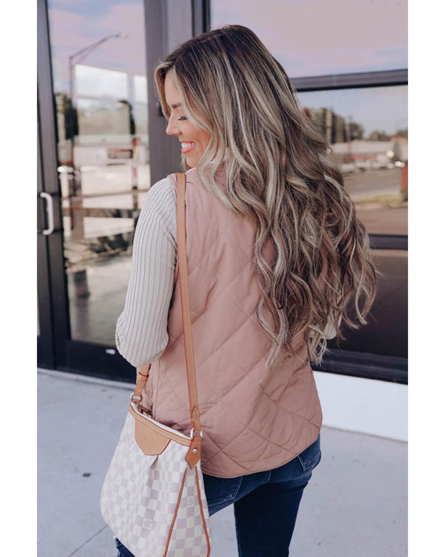 Pink Fleece Lined Quilted Vest Coats - XL