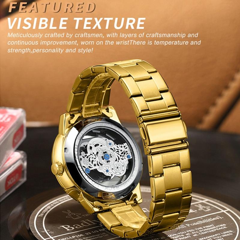 Dragon Embossed Luminous Waterproof Watch - Quartz - Full-Gold Gold