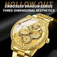 Dragon Embossed Luminous Waterproof Watch - Quartz - Full-Gold Gold