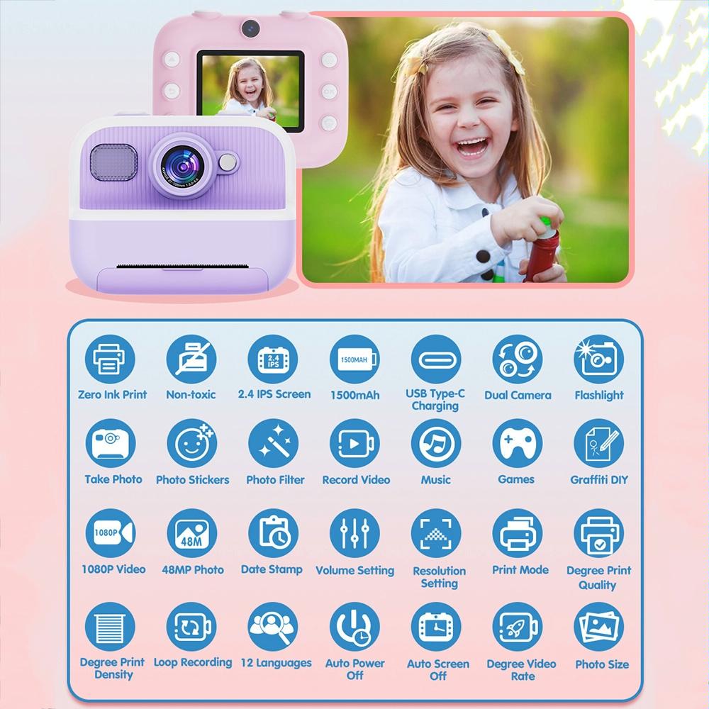 Blue Children'S Thermal Camera With Dual-Camera 1080P Hd 2400W Pixel 2.4-Inch Display - Pink+32Gb