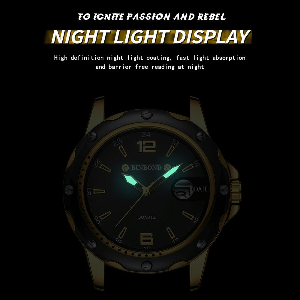 Waterproof Luminous Quartz Watch for Outdoor - Full Gold-Black-Gold Nail