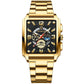 Vintage Square Multifunctional Luminous Quartz Watch for Men - Gold and Black