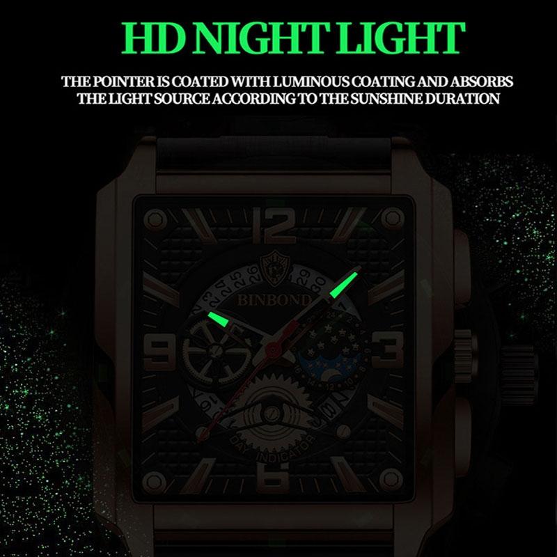 Vintage Square Multifunctional Luminous Quartz Watch for Men - Gold and Black