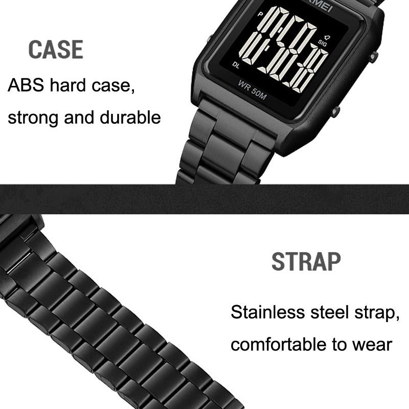 Large Screen Men Multi-function Watch with Steel Belt and Luminous Display