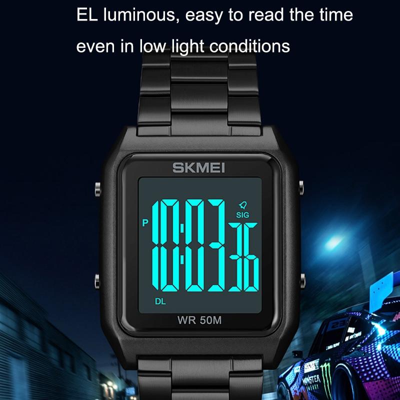 Large Screen Men Multi-function Watch with Steel Belt and Luminous Display