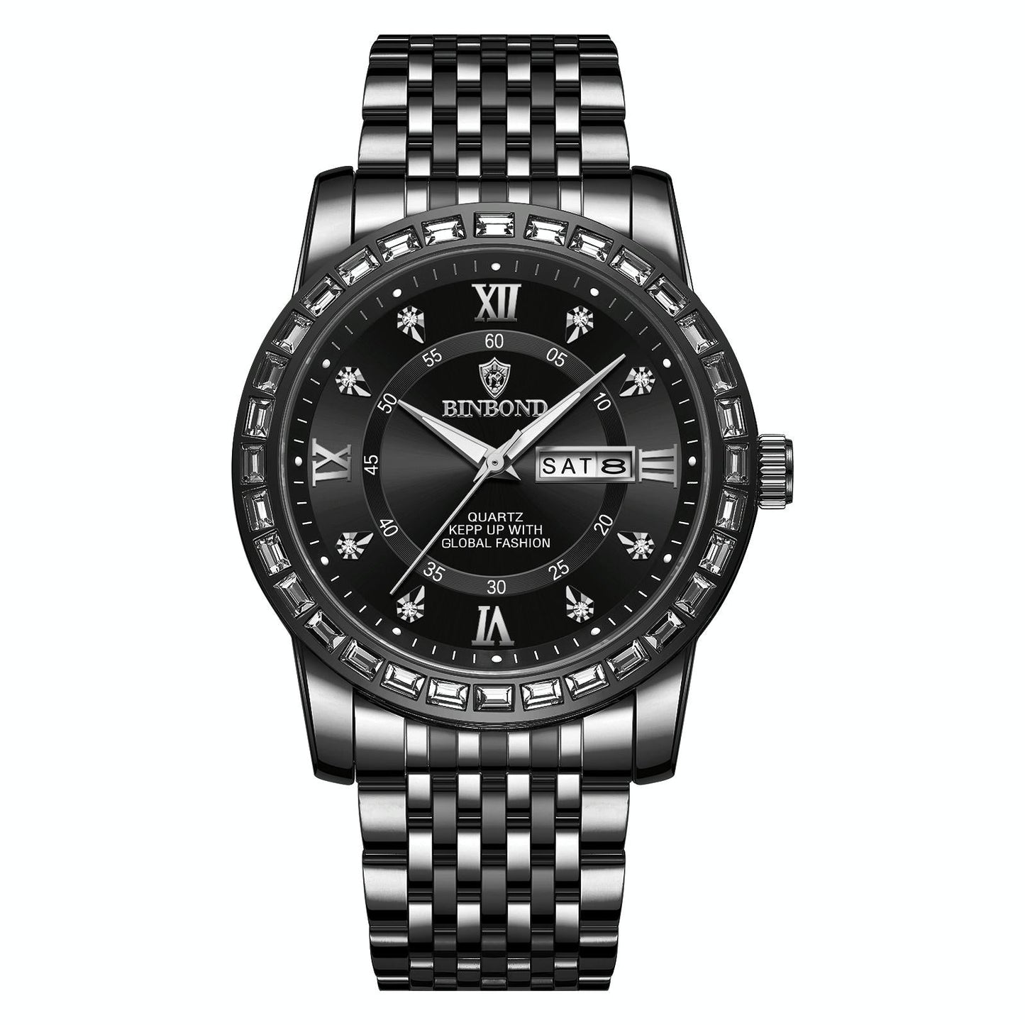 Diamond Dual-calendar Luminous Quartz Watch - B2202 - Full-Gold-Gold