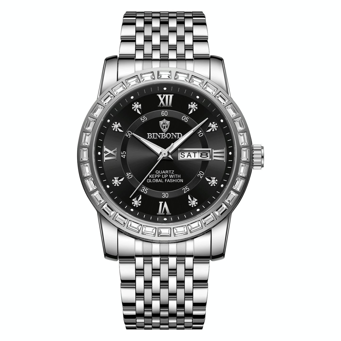 Diamond Dual-calendar Luminous Quartz Watch - B2202 - Full-Gold-Gold