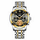 Gold Black Multi-function Men Quartz Watch with Gold Nails