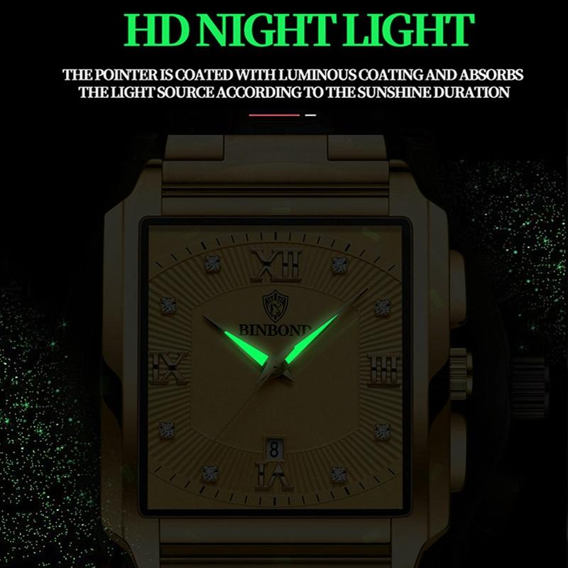 Waterproof Men Quartz Watch - Rectangular Outdoor Design - Full Gold-Gold
