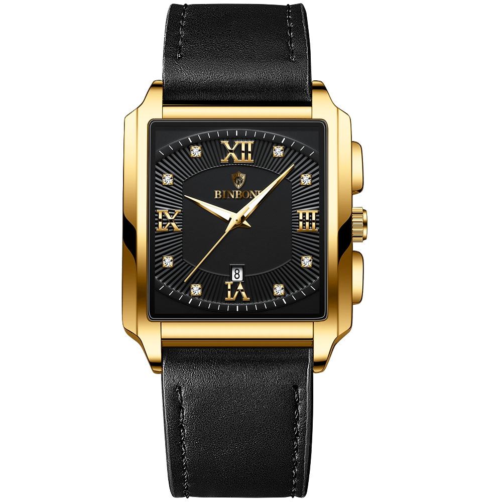 Waterproof Men Quartz Watch - Rectangular Outdoor Design - Full Gold-Gold